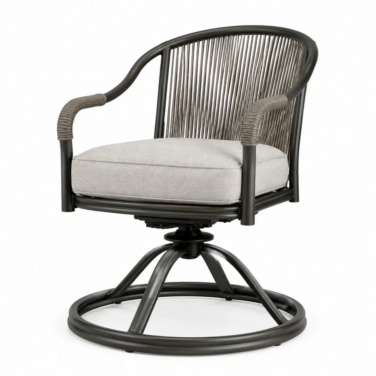Sillón giratorio de aluminio con tejido de cuerda, gris claro, 60x60x85 cm