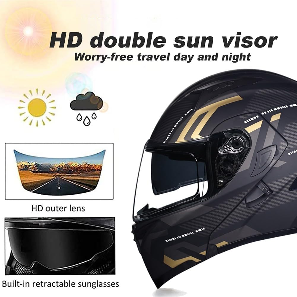 ACLFFSHOP Casco de moto modular Bluetooth con homologación ECE, casco abatible para adultos con doble visera para protección contra impactos, casco integral de moto para hombre y mujer M~XXL