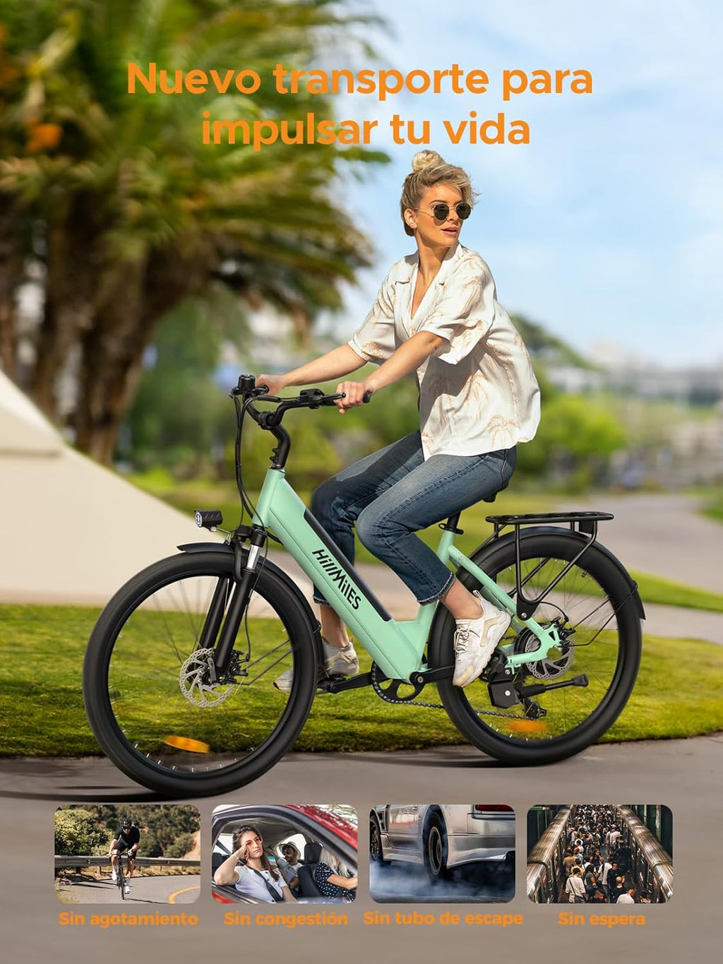 Bicicleta eléctrica MileCity1 de 26" para adultos, bicicleta eléctrica de 7 velocidades con batería intercambiable de 36V 13Ah, 25 km/h y 80-100 km de autonomía para desplazamientos urbanos, resistente al agua IP65