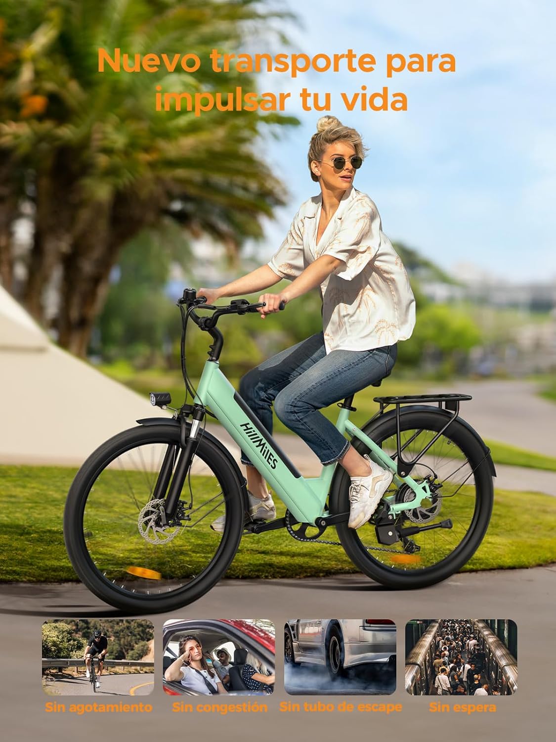 Bicicleta eléctrica MileCity1 de 26" para adultos, bicicleta eléctrica de 7 velocidades con batería intercambiable de 36V 13Ah, 25 km/h y 80-100 km de autonomía para desplazamientos urbanos, resistente al agua IP65