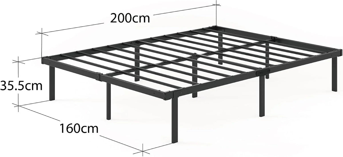 Zinus Caleb Rama łóżka 160 x 200 cm - wysokość 36 cm z miejscem do przechowywania pod łóżkiem - składana stalowa rama - czarna