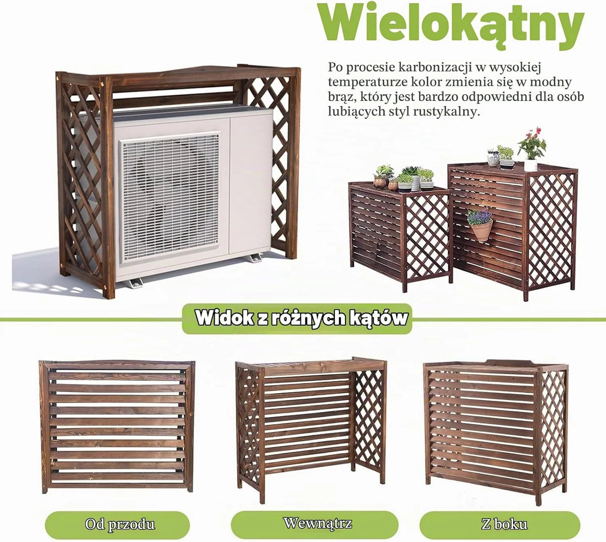 Pompa Ciepła Obudowa Drewniana Klimatyzacja Osłona Urządzenie Zewnętrzne Drewno Antykorozyjna Osłona Drewniana Klimatyzacja Osłona Urządzenie Zewnętrzne Półka Na Rośliny Outdoor Do Dekor(100x44x93cm)