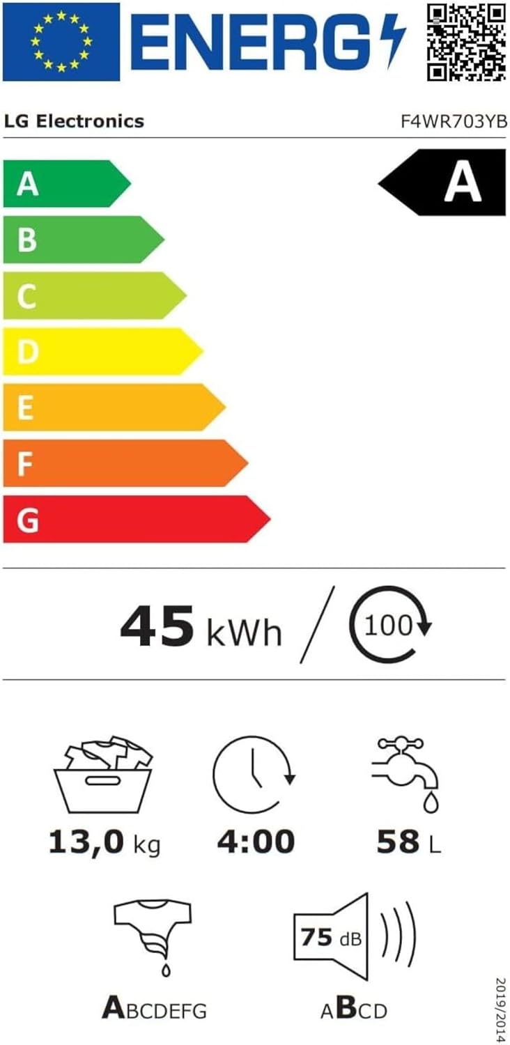 LG F4WV7080, Clase A, lavadora de carga frontal 8 kg, 1400 rpm, AI Direct Drive, Wi-Fi, limpieza profunda con vapor, gran capacidad, TRIPLE A, puerta exterior de cristal templado, 62 x 60 x 85 cm, blanco