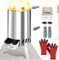 Calentador de piscina de leña Fiqops, calefactor de piscina con fuego, calentador de piscina de acero inoxidable tipo barril, horno para piscina con conexiones de 32-38 mm, calentador de piscina exterior de leña, con alfombrilla ignífuga y bandeja