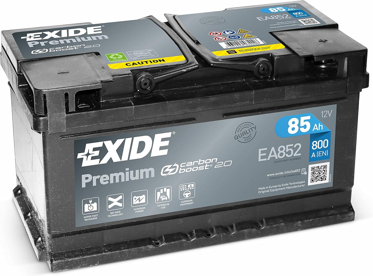 Batería de coche de calidad superior Exide Carbon Boost - EA852, 85 Ah, 12 V, 800 A