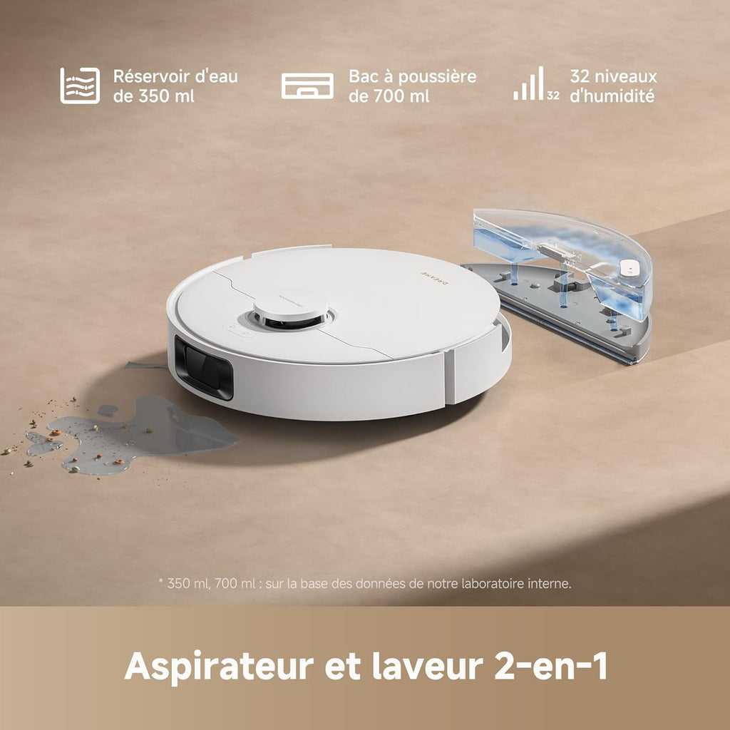 Robot Aspirador DREAME D20, 13 000 Pa, Cepillo Duo para Pelo de Mascotas, Navegación Láser, Aspirador y Fregasuelos 2 en 1, Suelos Duros y Alfombras/Moquetas, Batería de 5 200 mAh, Aplicación y Control por Voz