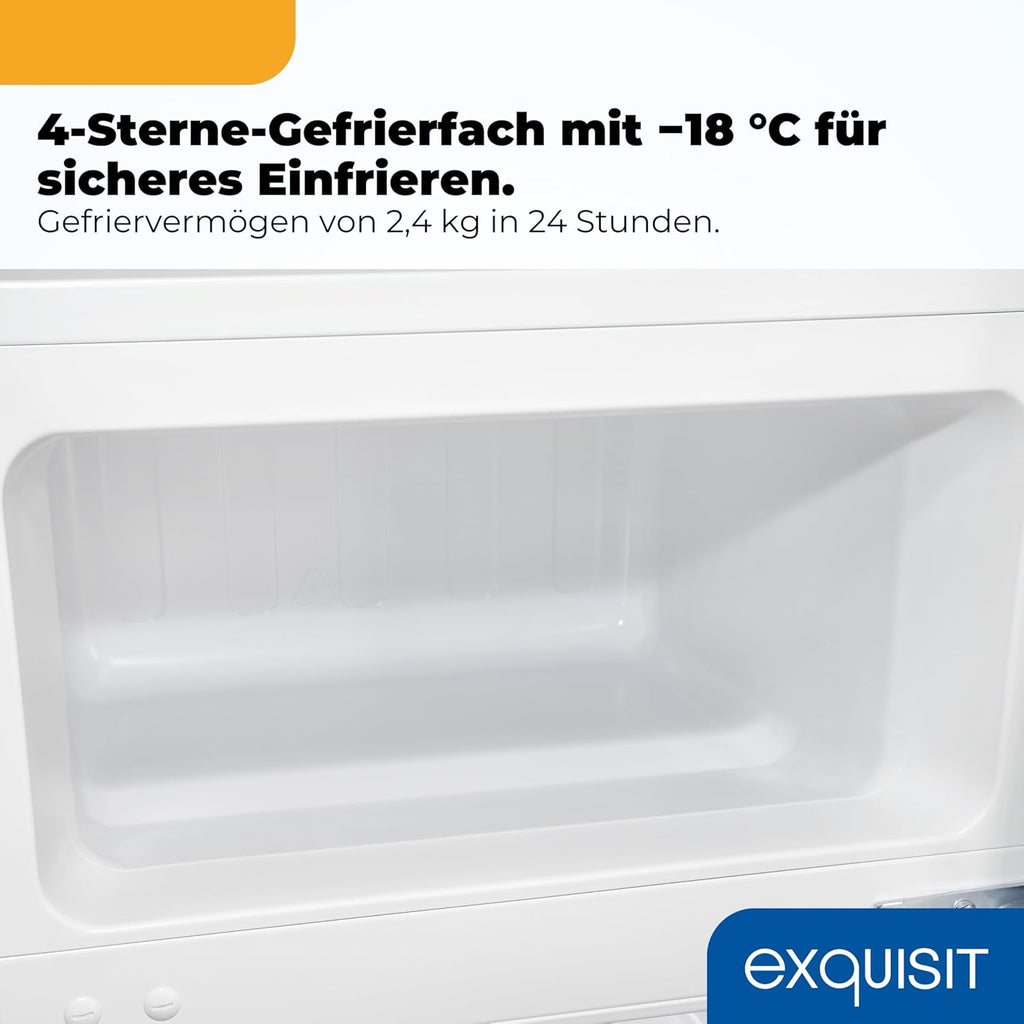Frigorífico combi Exquisit | 85 l de capacidad útil, clase energética E, 40 dB(A) | diseño compacto, congelador de 4 estrellas, iluminación LED, control electrónico de temperatura | KGC590-30-E-040E negro