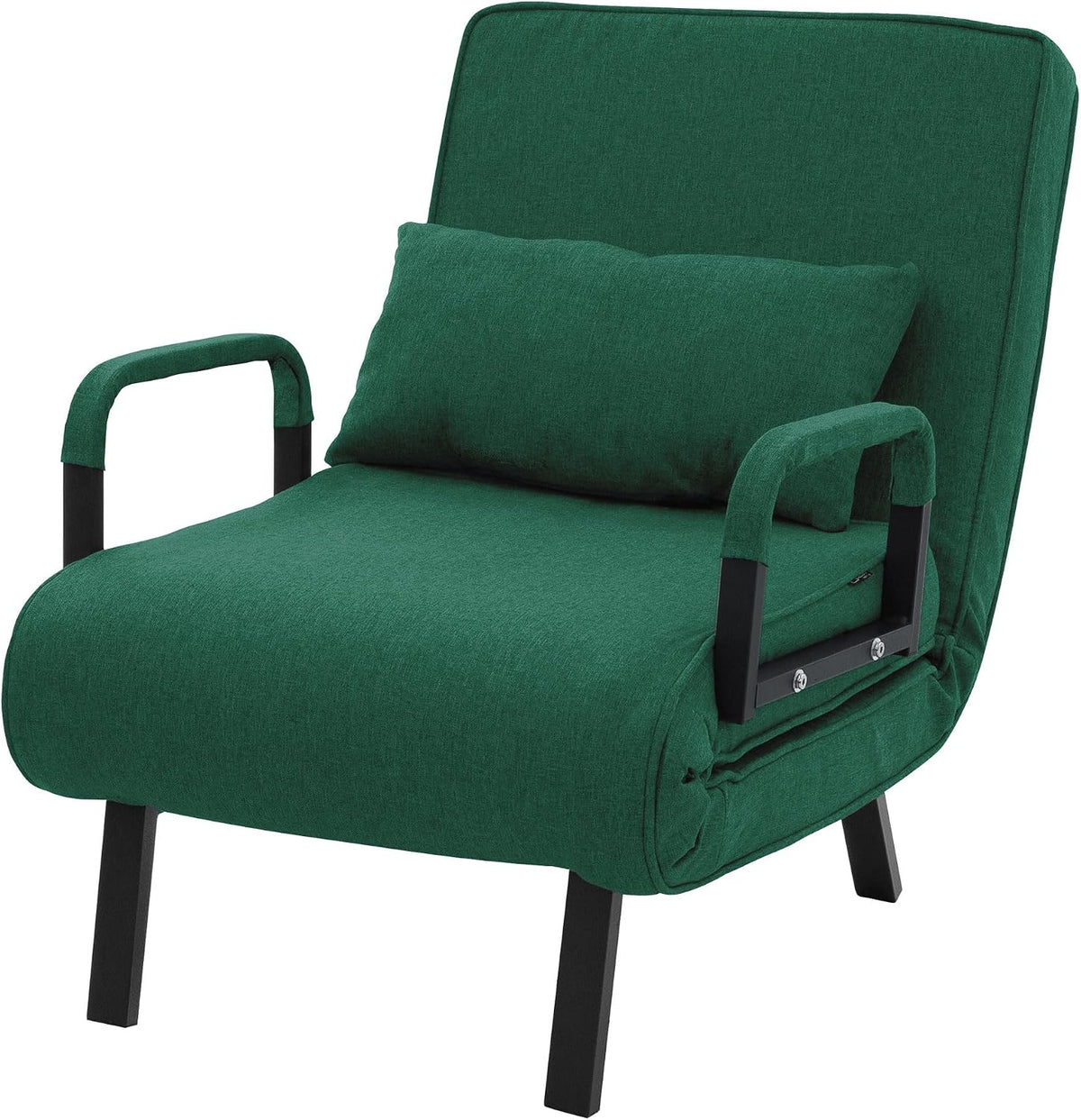 ML-Design Fotel Rozkladany 3 w 1 z Funkcja Spania, Skladany z Regulowanym Oparciem, Rozkladana Sofa dla Gosci, Lózko Jednoosobowe Stelaz Stalowy Miekka Tkanina Chenille Wygodny do Salonu Ciemnozielony