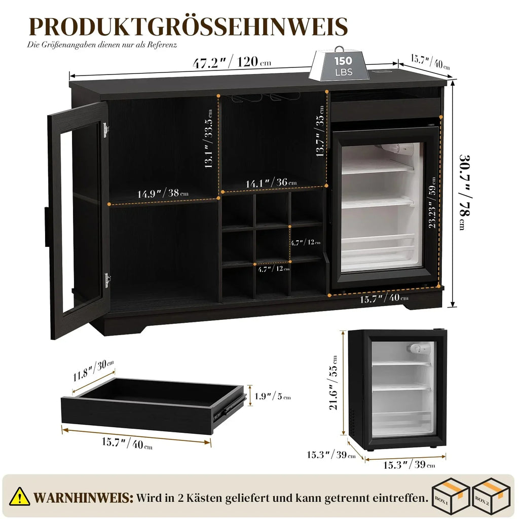 Mueble bar con refrigerador WR003B 120 x 40 x 78 cm iluminación LED 9 botelleros sensor de movimiento
