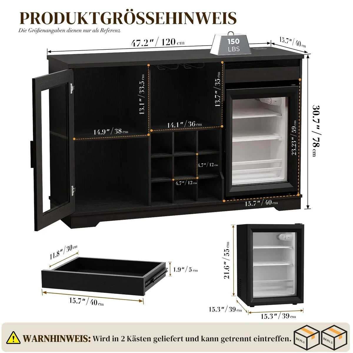 Mueble bar con refrigerador WR003B 120 x 40 x 78 cm iluminación LED 9 botelleros sensor de movimiento