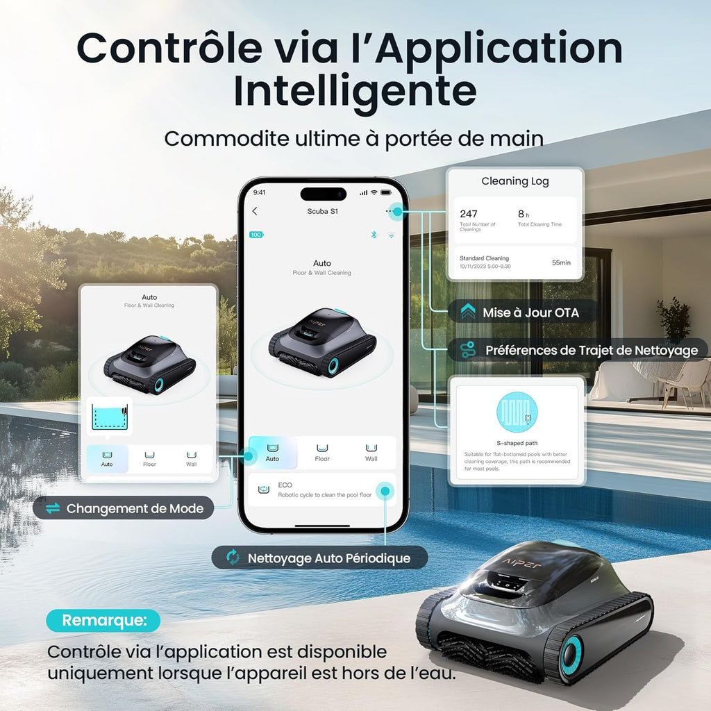 Aiper Scuba S1 (Versión 2025) Robot limpiafondos para paredes y línea de flotación, aspirador de piscina con 180 min de autonomía, filtración ultrafina, navegación inteligente y control por app
