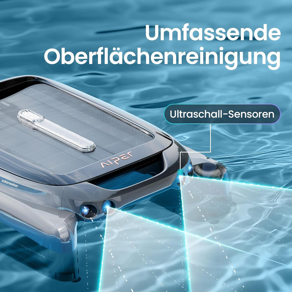 Limpiador de superficie para piscinas AIPER Surfer S1, robot de piscina con batería y energía solar, limpieza de superficie de agua, 20 horas de autonomía, aplicación inteligente, temperatura del agua, ideal para todo tipo de piscinas