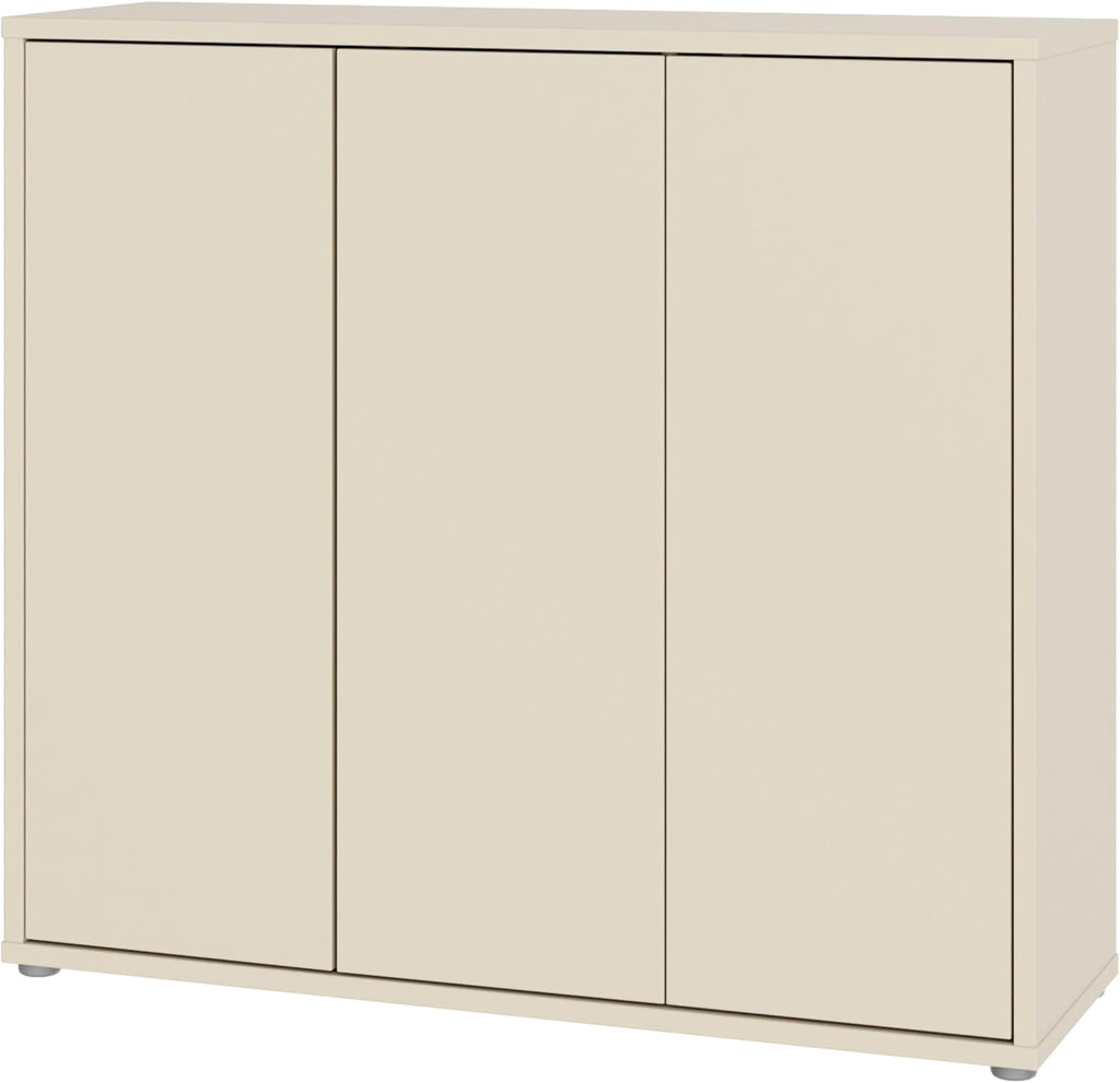 Zapatero Forte Alice Springs 100 110, armario de recibidor con 3 puertas y 8 estantes, madera reconstituida, color beige cachemira, 109,2 cm de ancho x 99,1 cm de alto x 34,9 cm de profundidad