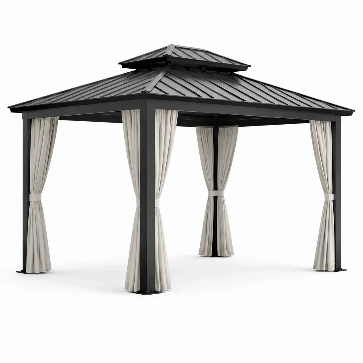 Pabellón de aluminio con techo de aluminio y cortinas de poliéster, 3x4m, antracita/crema