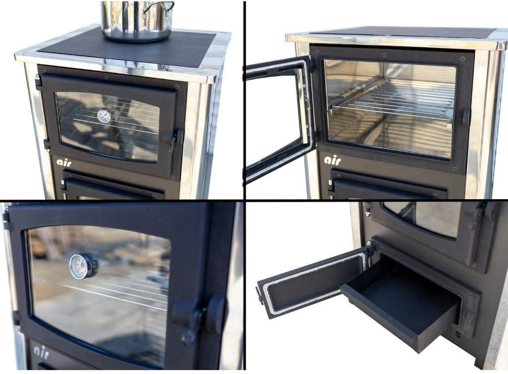 Estufa de leña con horno y placa de cocción ABC Concept 2 Air Mini, conexión múltiple, estufa de leña de 10 kW, chimenea, estufa, estufa de taller, estufa sueca, estufa de cabaña, estufa de calefacción, estufa de leña
