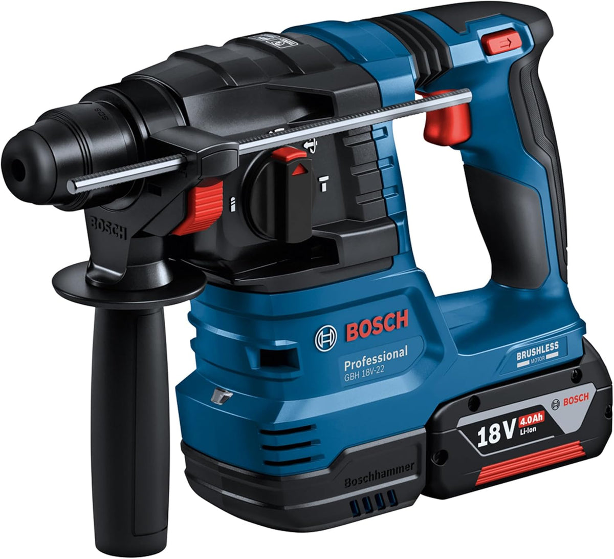 Kit combinado de baterías Bosch Professional 18V System: GSB 18V-45 + GBH 18V-22 + GWS 18V-8 (incluye 3x GBA 4.0Ah, GAL 18V-40, bolsa de herramientas) – Exclusivo de Amazon
