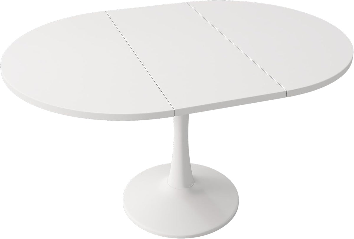 Mesa de comedor redonda extensible, 100/140x100x75 cm, mesa de comedor elíptica de madera para 2-8 personas, mesa de centro para cena, sala de estar y comedor (completamente blanca)