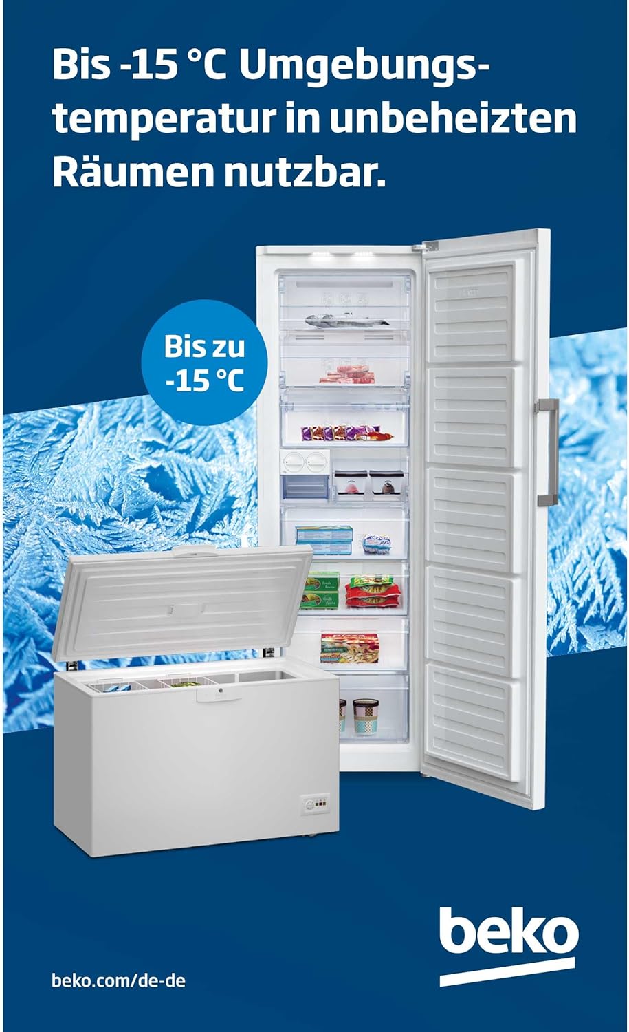 Congelador arcón Beko HSM46740 grande, 451 l de capacidad útil, 3 cestas de congelación, alarma de temperatura, bloqueable, iluminación interior, 36 db(A), blanco
