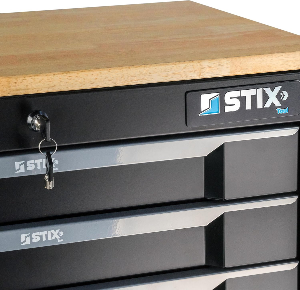 Stix UltimatePro C7/TS1 - Carro de herramientas con 267 piezas de Cr-V - Juego de herramientas, carro de herramientas con ruedas, cajones con rodamientos de bolas, encimera de madera