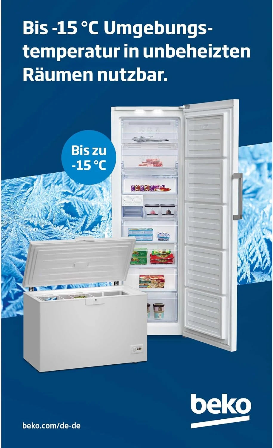 Beko RFNE448E55W zamrażarka, pojemność netto 404 l, No Frost, funkcja szybkiego zamrażania, wielofunkcyjny wyświetlacz, 6 szuflad zamrażarki + 2 przegródki, 36 dB (A), do użytku w pomieszczeniach
