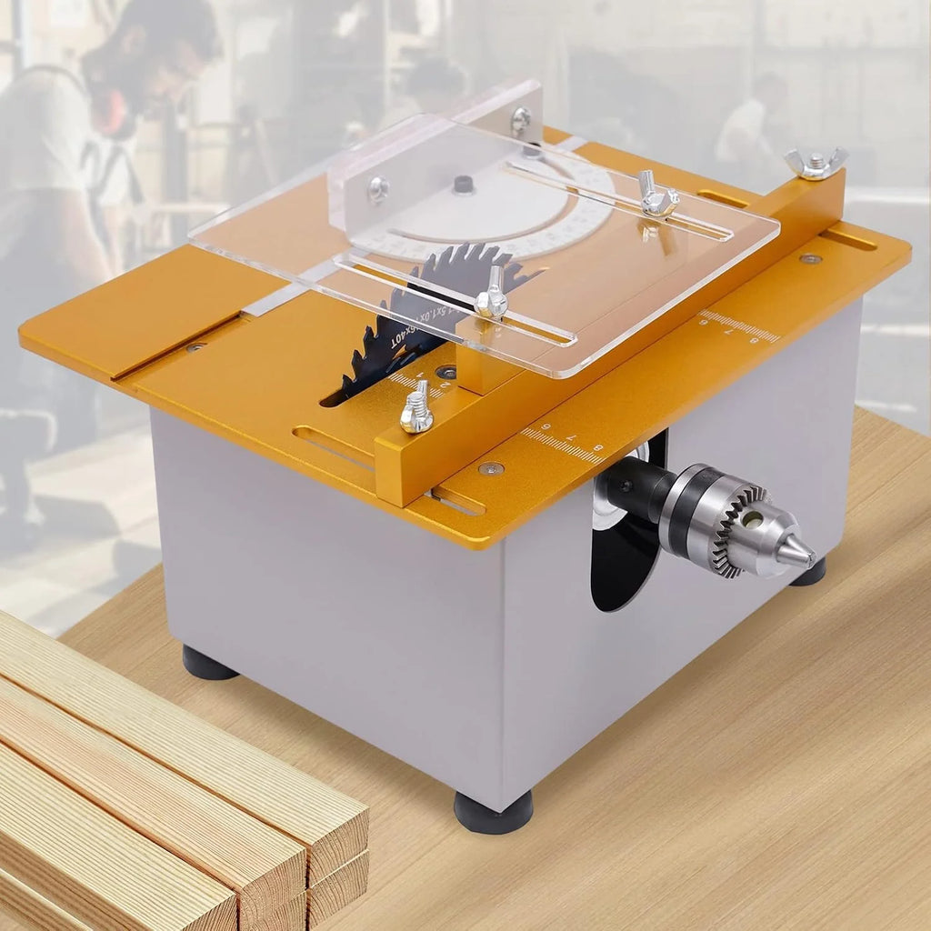 Mini stołowa pilarka tarczowa 300 W, wielofunkcyjna pilarka stołowa, przenośna, precyzyjna piła stołowa z 4 brzeszczotami, regulowana wysokość brzeszczotu, 9000 obr./min, do cięcia, szlifowania,