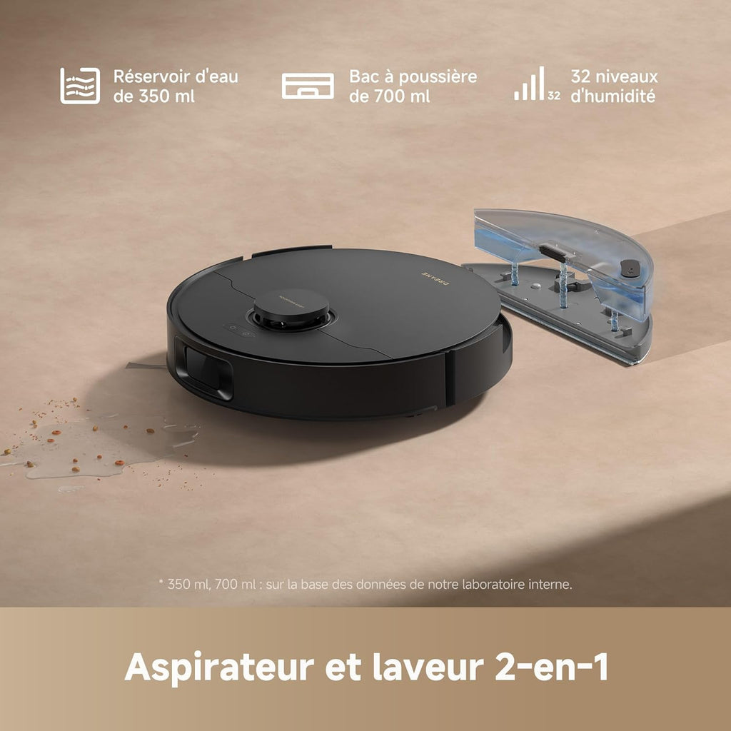 Robot Aspirador DREAME D20, 13 000 Pa, Cepillo Duo para Pelo de Mascotas, Navegación Láser, Aspirador y Fregasuelos 2 en 1, Suelos Duros y Alfombras/Moquetas, Batería de 5 200 mAh, Aplicación y Control por Voz