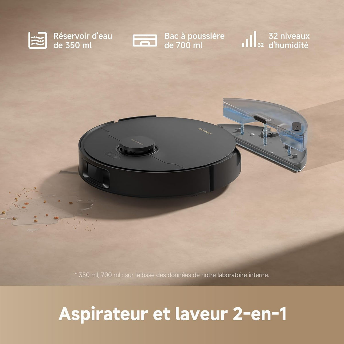 Robot Aspirador DREAME D20, 13 000 Pa, Cepillo Duo para Pelo de Mascotas, Navegación Láser, Aspirador y Fregasuelos 2 en 1, Suelos Duros y Alfombras/Moquetas, Batería de 5 200 mAh, Aplicación y Control por Voz
