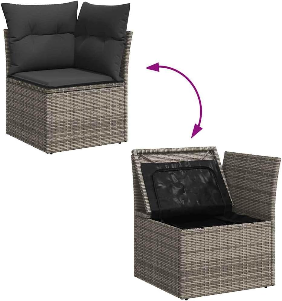 vidaXL Set de sofás de jardín de 5 piezas con cojines gris de poliratán y acacia, conjunto de sofás de exterior, set de sofás de jardín, set de salón, conjunto de sofás para terraza