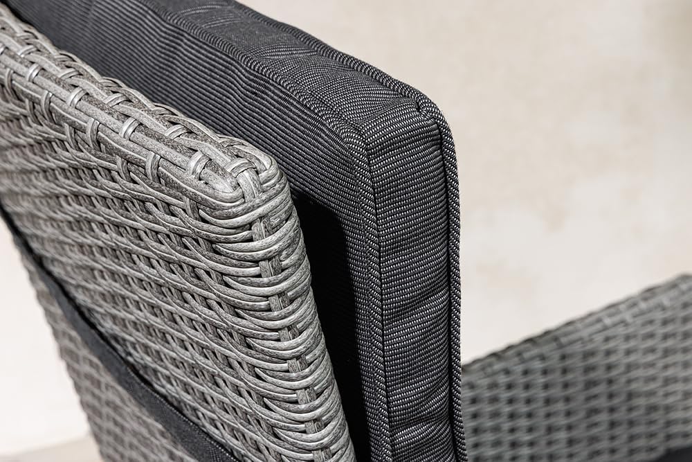 Silla de jardín para exteriores Riess Ambiente Sylt - gris - polirratán - respaldo alto con reposabrazos ajustable resistente a la intemperie