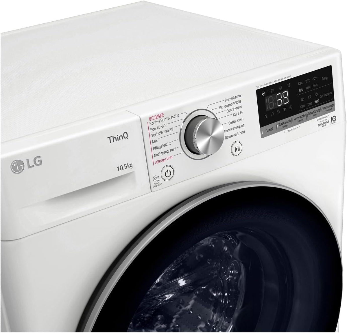 LG F4WV7080, Clase A, lavadora de carga frontal 8 kg, 1400 rpm, AI Direct Drive, Wi-Fi, limpieza profunda con vapor, gran capacidad, TRIPLE A, puerta exterior de cristal templado, 62 x 60 x 85 cm, blanco