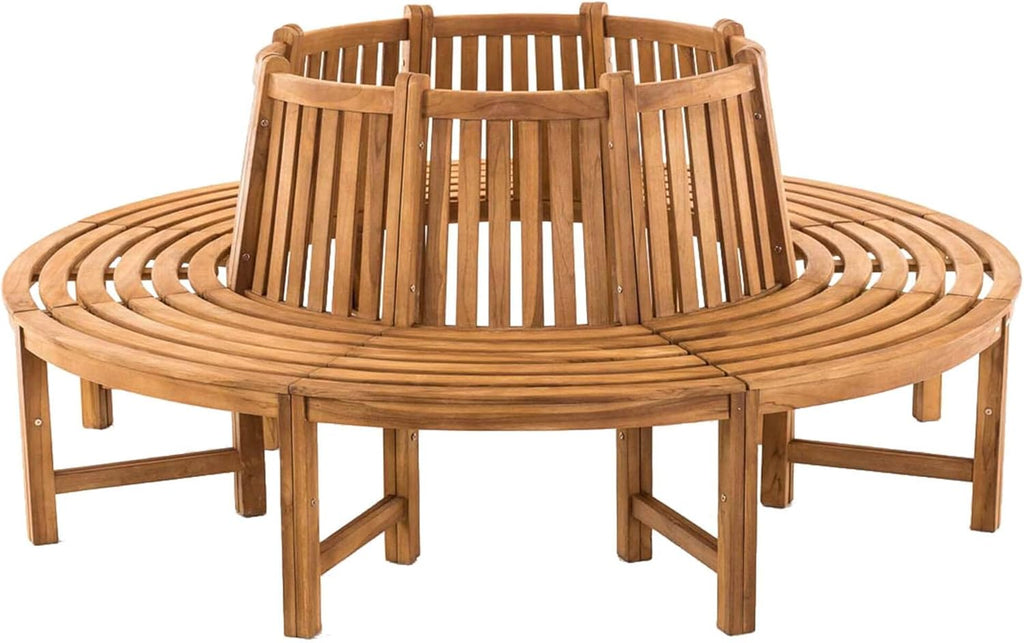 Banco circular para árbol CLP Baumbank Novum I Banco redondo con 8 plazas I Banco de madera natural con respaldo de madera de teca maciza, color: teca, tamaño: 200 cm