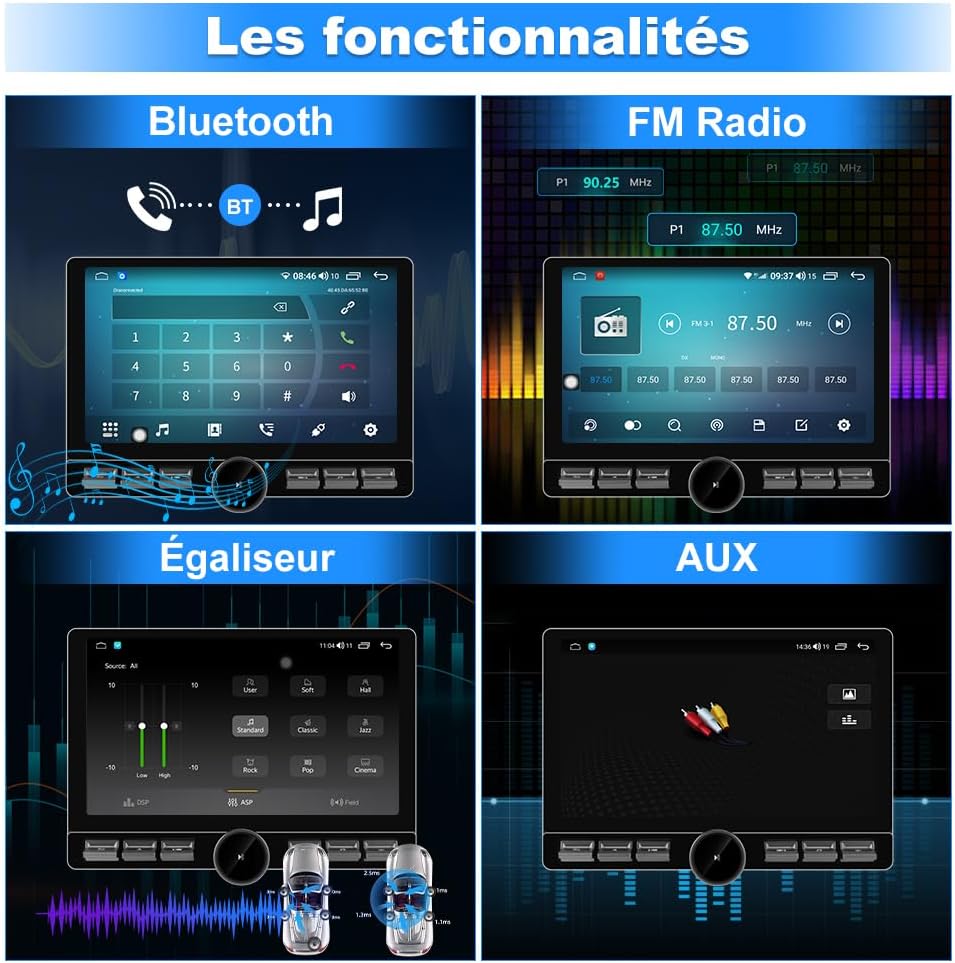 Autoradio Android 13 1 DIN universal para coche, pantalla de 10,6 pulgadas, compatible con GPS, CarPlay, Android Auto, WiFi, 4G, Bluetooth, FM, RDS, USB, mandos en el volante [4GB+64GB]