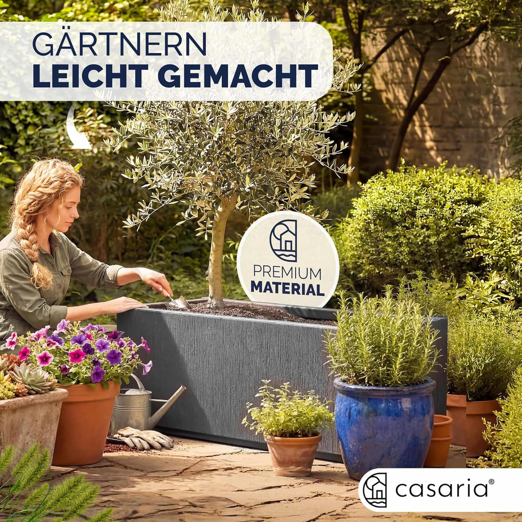 Jardinera Ethica, set de 4 unidades, 80 L, 80x36x35 cm, macetero de plástico con base de drenaje, resistente a las heladas
