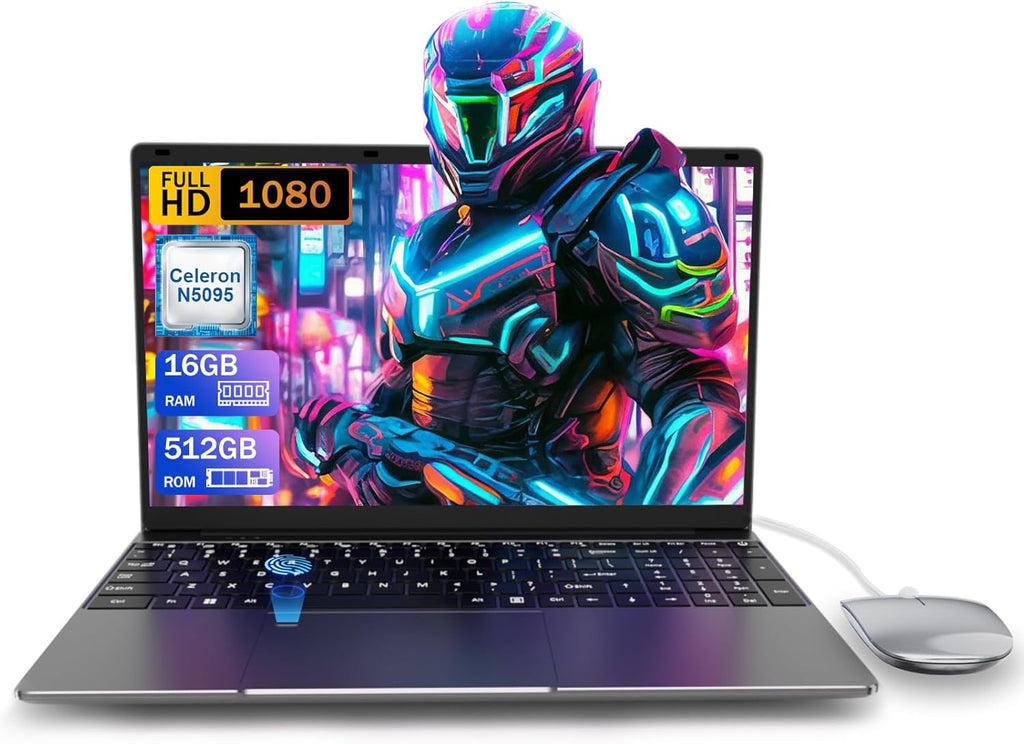 Portátil 16 GB RAM LPDDR4 512 GB SSD 15,6 Pulgadas UHD Procesador Celeron N5095 con Touch ID WiFi5 Bluetooth 4.0 USB 3.0 (Película para teclado incluida)