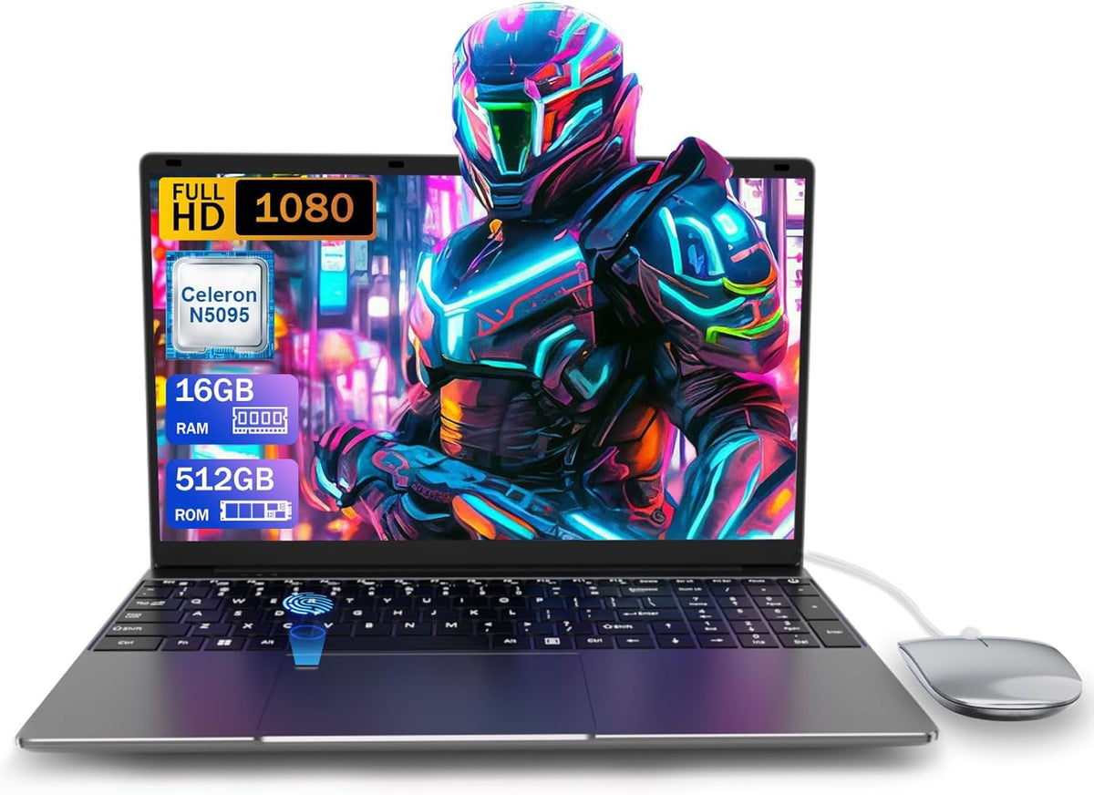 Portátil 16 GB RAM LPDDR4 512 GB SSD 15,6 Pulgadas UHD Procesador Celeron N5095 con Touch ID WiFi5 Bluetooth 4.0 USB 3.0 (Película para teclado incluida)