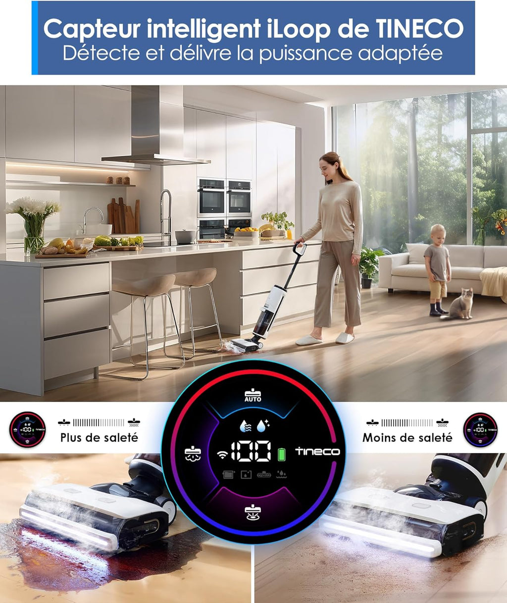 Limpiador de suelos inalámbrico a vapor Tineco Floor One S7 para suciedad pegajosa en suelos duros con pantalla, autolimpieza, limpieza de bordes y autopropulsión, perfecto para niños/mascotas
