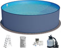 Set de piscina de pared de acero Planet Pool (5 piezas) redondo 350x120 cm, acero 0,4 mm antracita, lámina 0,4 mm azul, solapa de sujeción