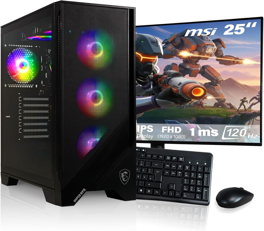 PC Gaming - Kit completo con AMD Ryzen 7 5700G | Vega 8 | 16 GB RAM DDR4 | SSD 1 TB | Refrigeración líquida | Monitor de 25 pulgadas | Ratón y teclado | AZERTY | Win11 Pro | Pack de ordenador
