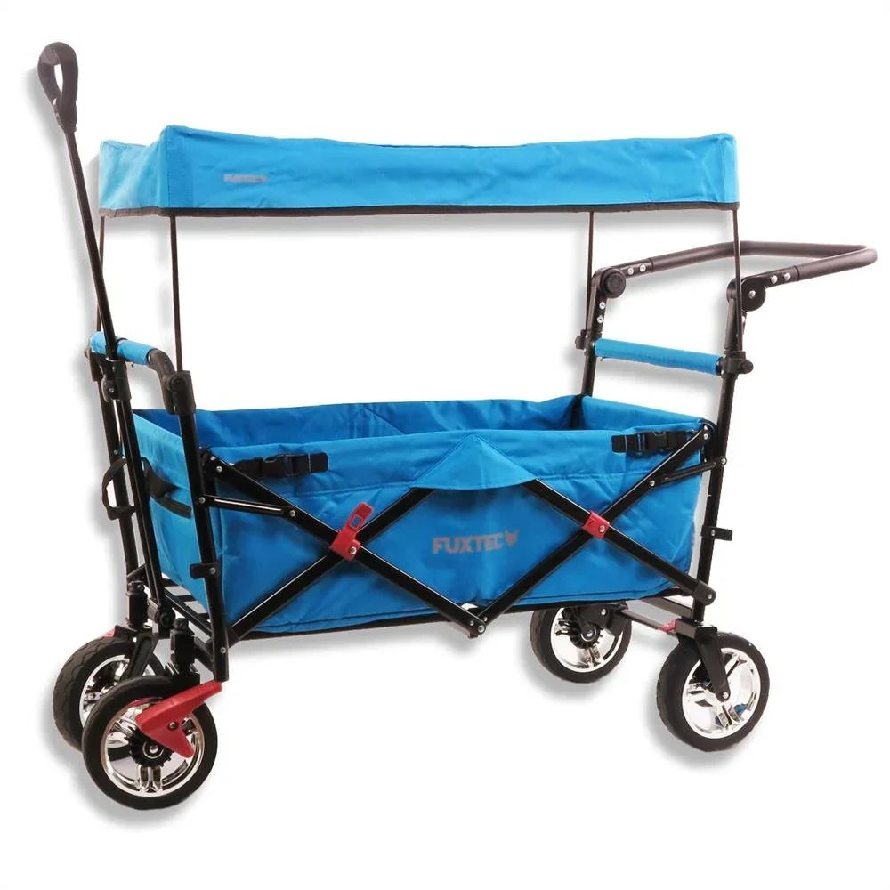 Carrito plegable FUXTEC FX-CT700, carro plegable gris para el transporte de niños, ciudad, campo, playa o montaña - con capota anti-UV, asa de empuje, freno de mano delantero y trasero, el original