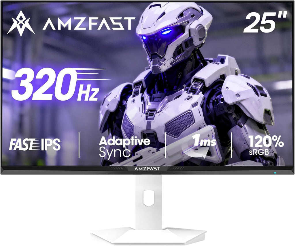 Amzfast Monitor Gamer de 24.5 pulgadas - 320Hz/240Hz, FHD 1920x1080, Pantalla Fast IPS, 1ms MPRT, 120% sRGB, Luz azul reducida, HDR, Adaptive Sync, VESA 100x100, HDMI 2.0x2/DP 1.4x2, Blanco - AMZG25F6F