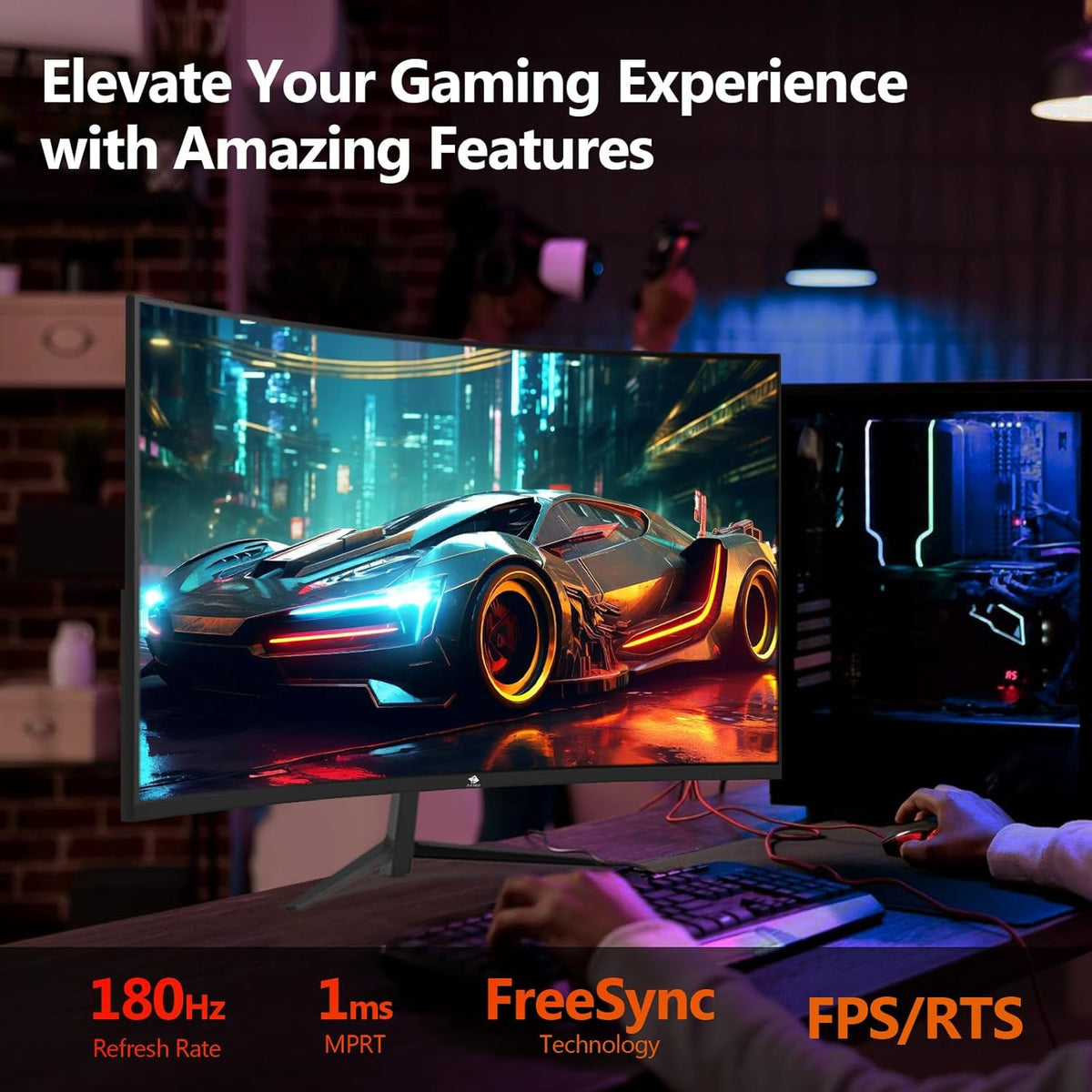 Monitor Gamer Curvo Z-Edge de 24'' 180 Hz/165 Hz/144 Hz, FHD (1920x1080), 1ms MPRT, FreeSync, Monitor Gaming con cable DP, 1650R VA, 300cd/m², HDMI 2.1 y DP 1.4, inclinación ajustable, ángulo de visión de 178°