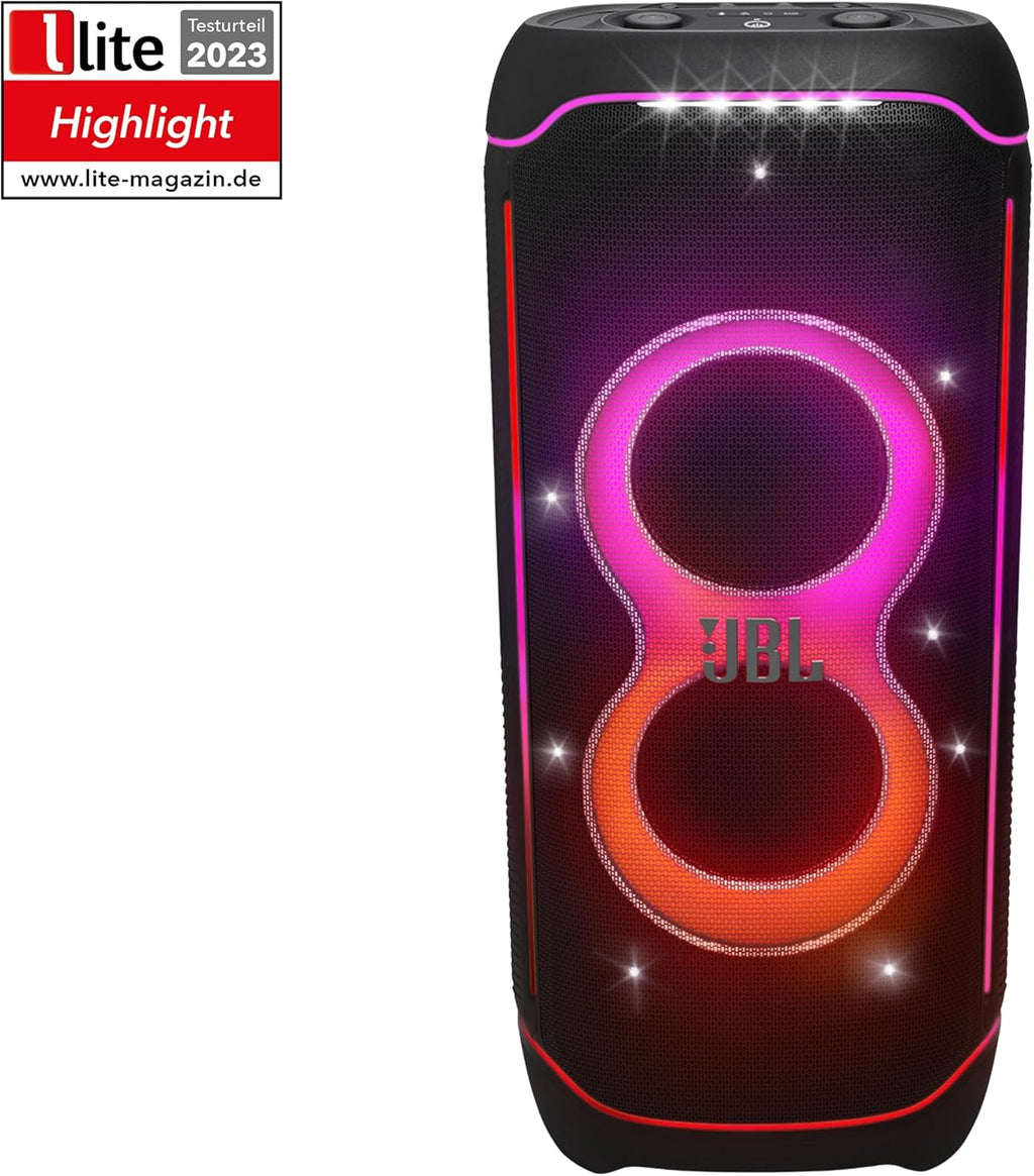 JBL Partybox Stage 120 en negro: altavoz Bluetooth portátil con sonido JBL Pro, espectáculo de luces, refuerzo de sonido con IA y asa telescópica: 12 h de autonomía