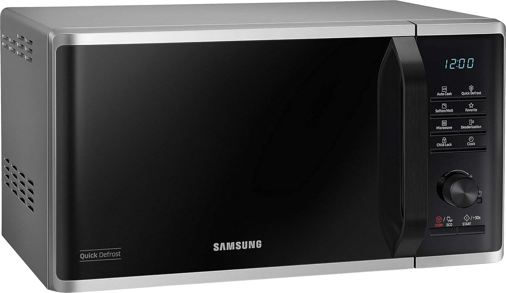 Microondas Samsung MS2AK3515AS/EG, 800 W, capacidad de 23 l, 48,9 cm de ancho, interior de esmalte cerámico resistente a los arañazos, programas de descongelación QuickDefrost, plateado