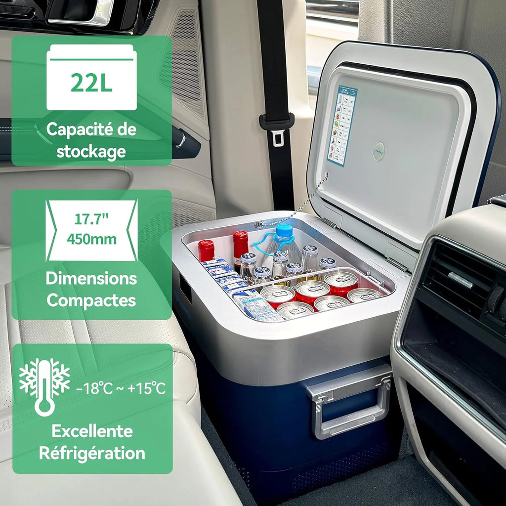 BINGI przenośna lodówka samochodowa 22 l, 12/24 V DC i 230 V AC, mini zamrażarka do samochodu, ciężarówki, na kemping, do domu (15°C do -18℃)