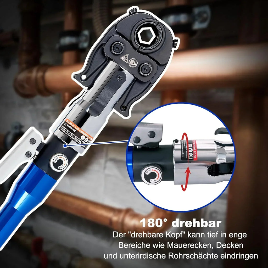 Alicate prensatubos hidráulico con contorno V y TH HT-1930 8T 80kN 12–32mm, juego de mordazas de prensado para cobre, acero inoxidable y tubería multicapa