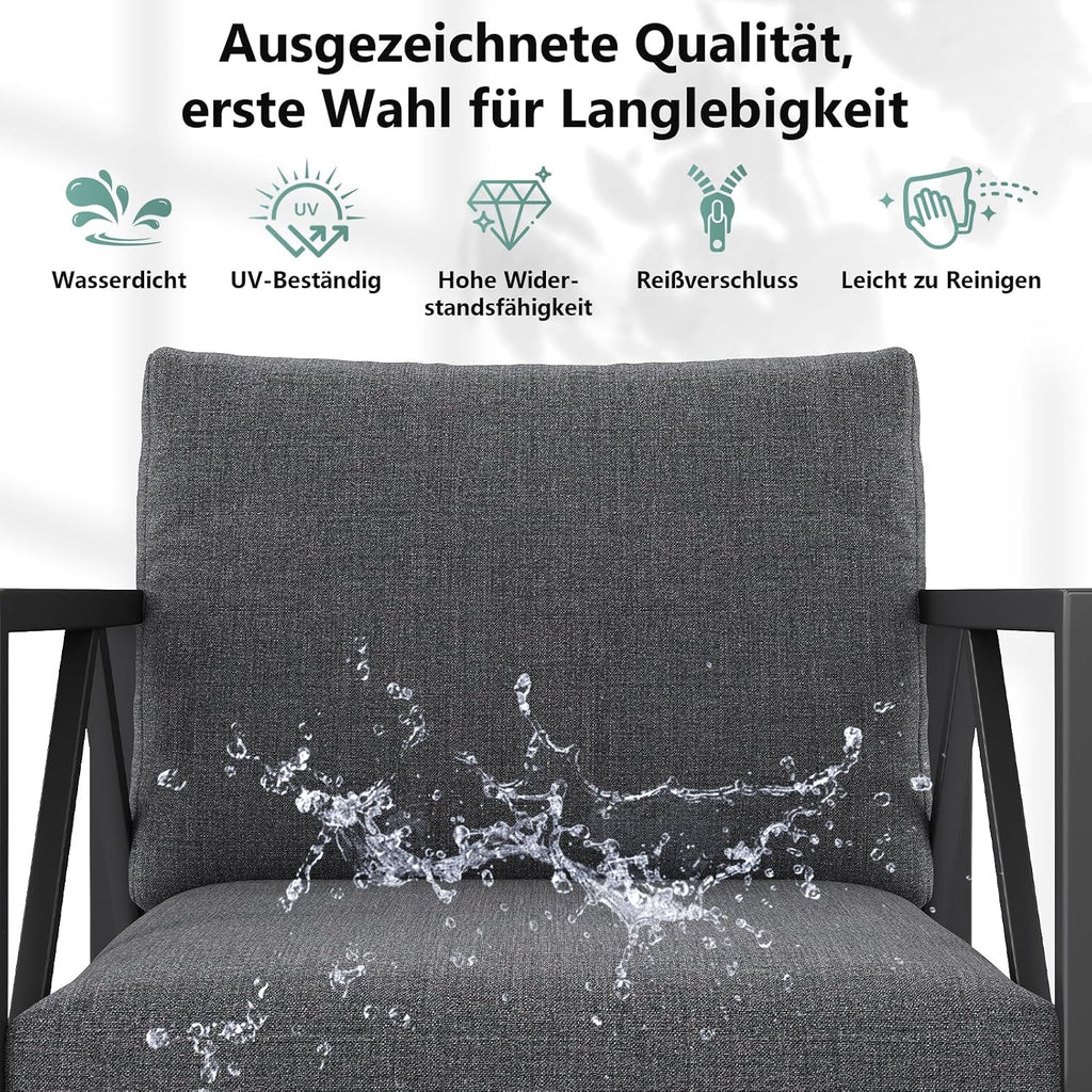Conjunto de muebles de jardín de aluminio OMERAI de 5 piezas, incluye funda protectora impermeable para 7 personas, salón de jardín exterior con sofá, sillones y mesa, conjunto de jardín para jardín, terraza y balcón, gris oscuro