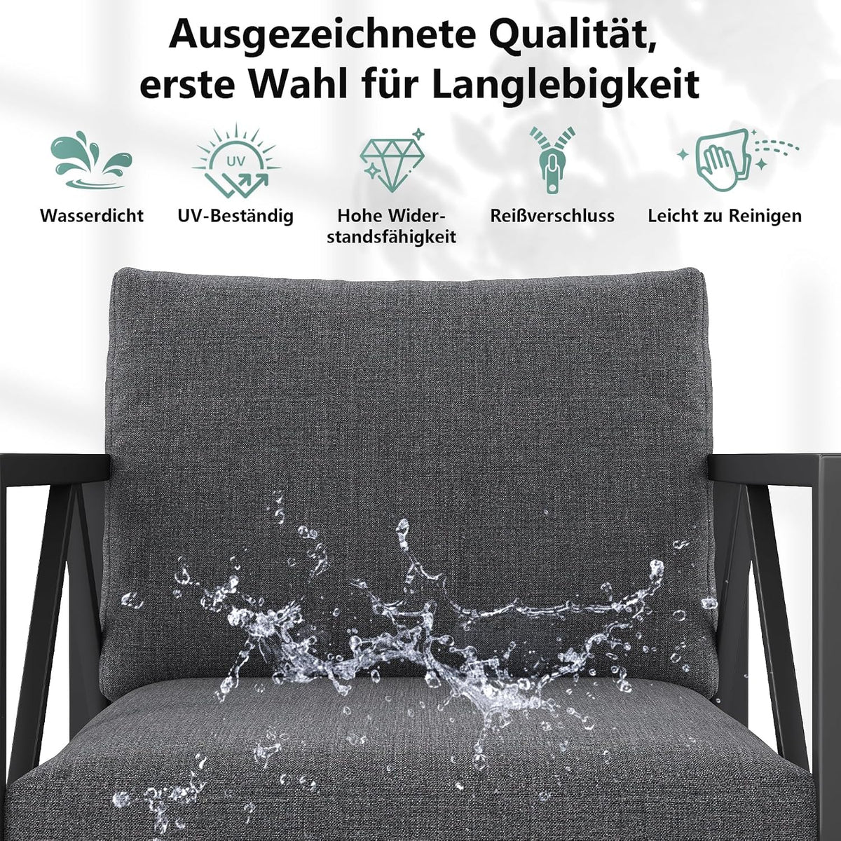 Conjunto de muebles de jardín de aluminio OMERAI de 5 piezas, incluye funda protectora impermeable para 7 personas, salón de jardín exterior con sofá, sillones y mesa, conjunto de jardín para jardín, terraza y balcón, gris oscuro