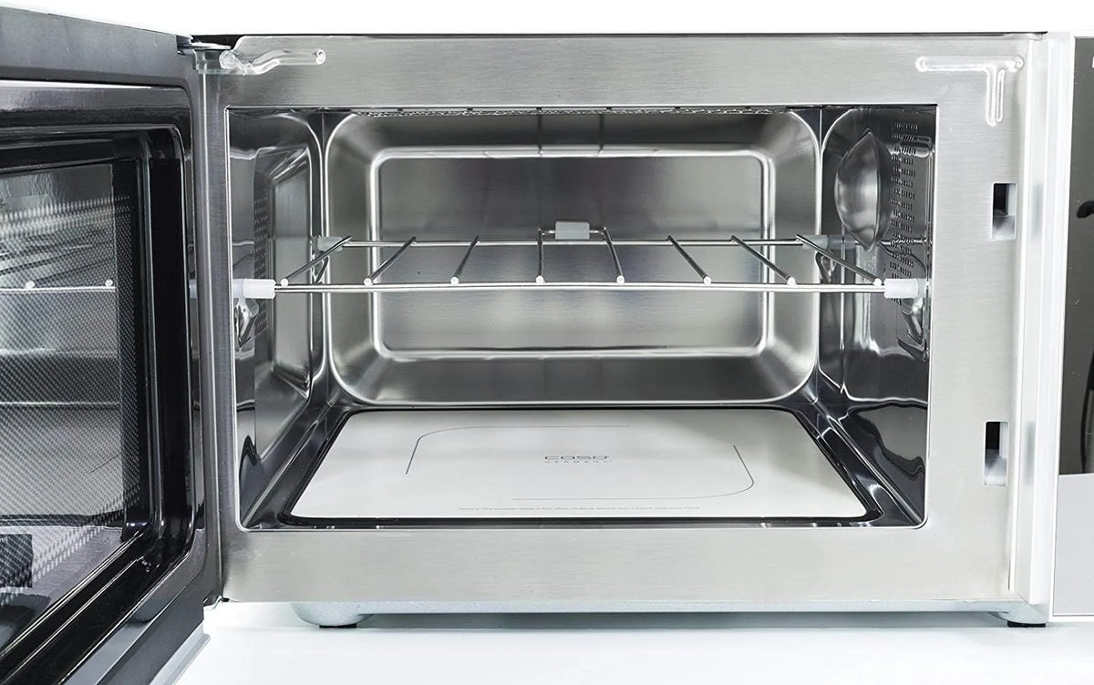 CASO MG25 Ceramic menu, kuchenka mikrofalowa 2 w 1 z grillem, dno z reflektorem do kuchenki mikrofalowej, bez talerza obrotowego, ruszt do grillowania na 2 poziomach, 900 W, grill 1000 W, 25 l, dźwięk