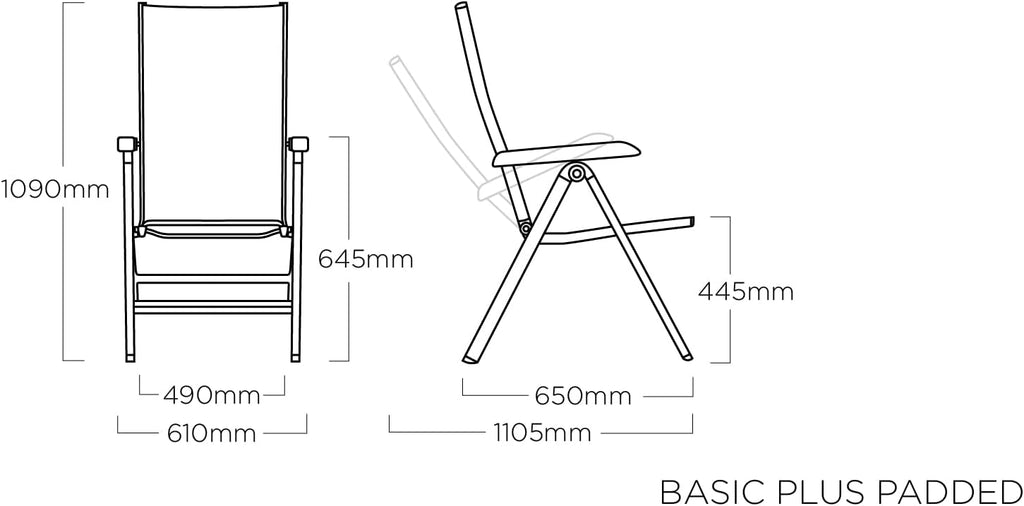 Silla plegable acolchada KETTLER BasicPlus, plata/antracita, aluminio/textilene, 0301201-9000, respaldo ajustable