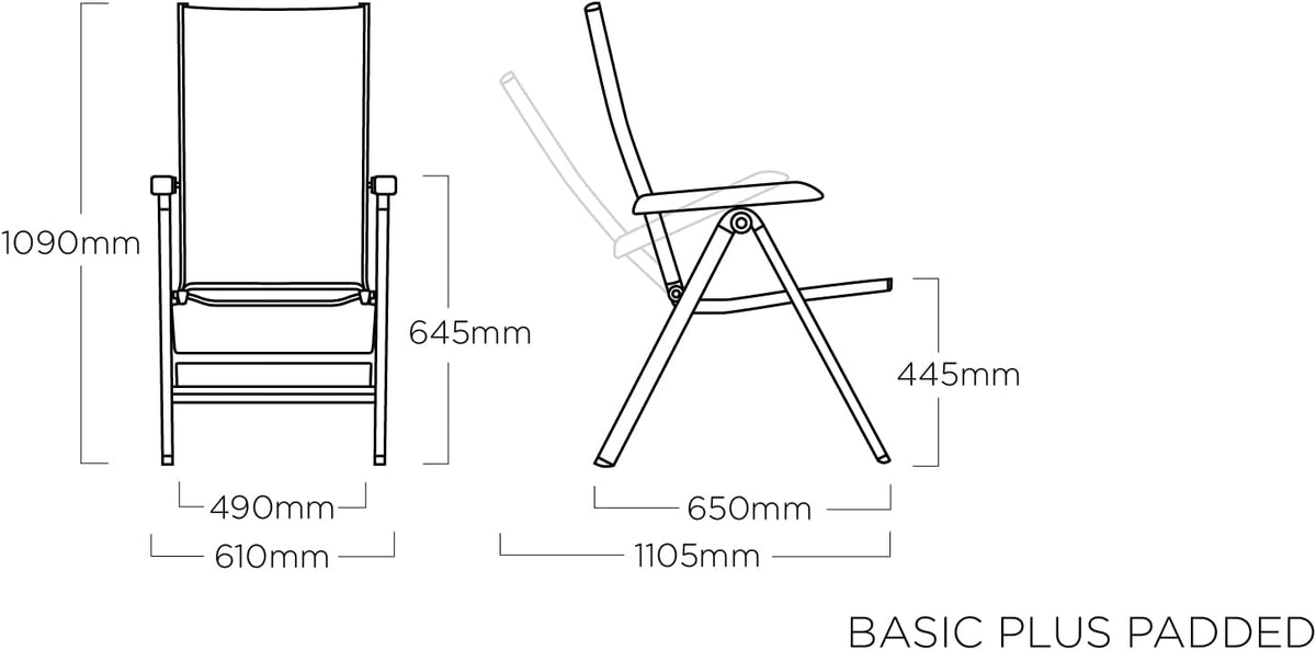Silla plegable acolchada KETTLER BasicPlus, plata/antracita, aluminio/textilene, 0301201-9000, respaldo ajustable